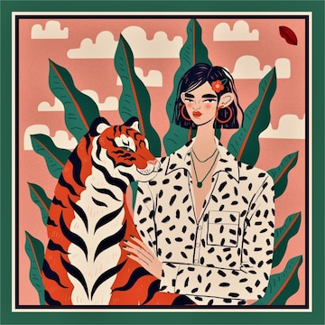 Écharpe 'Green Tiger - 100% Silk Scarf Hand Rolled' My Minelli en vert : devant