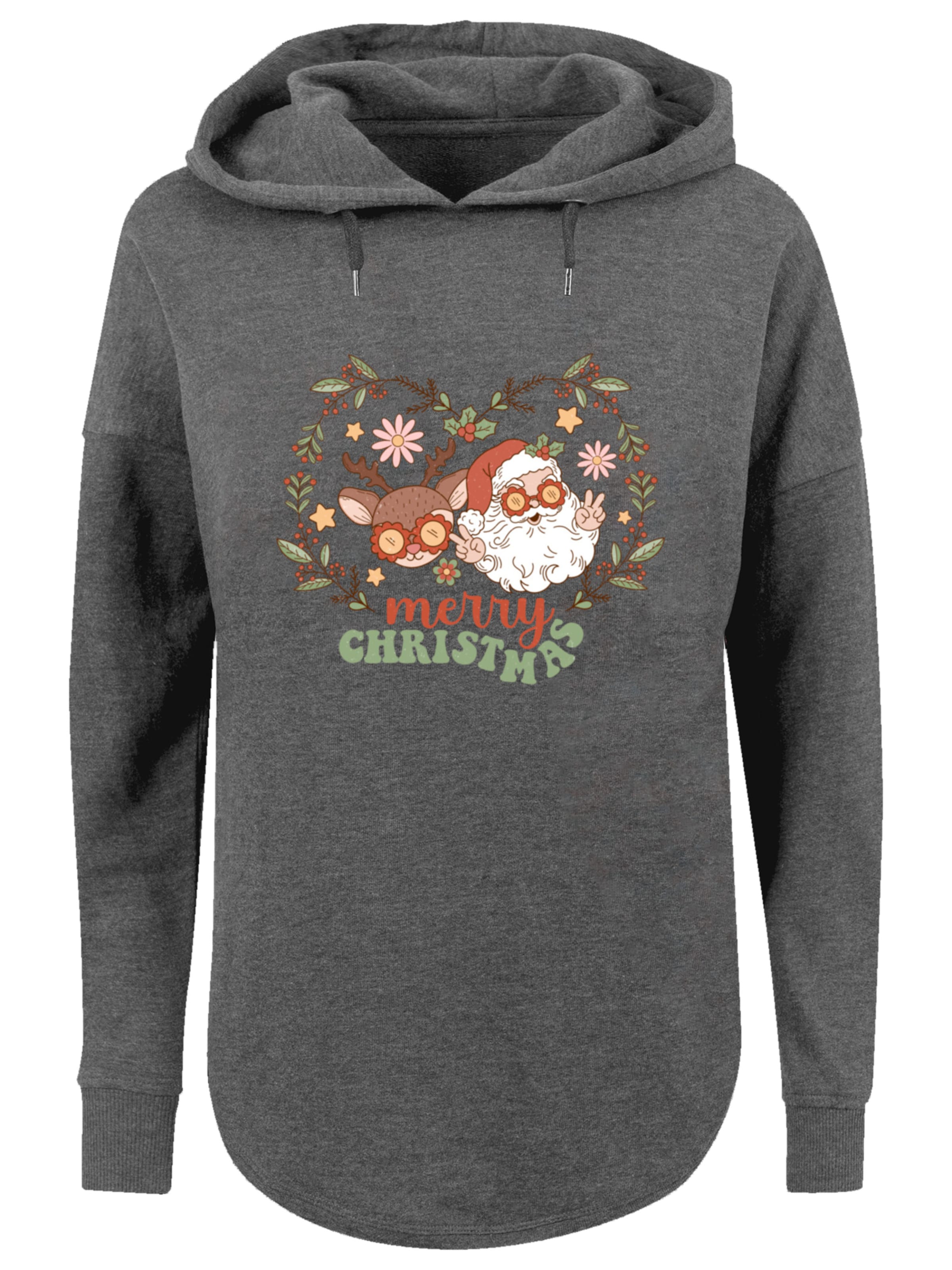 Sweat-shirt 'Christmas Hippie Santa And Reindeer' F4NT4STIC en gris : devant