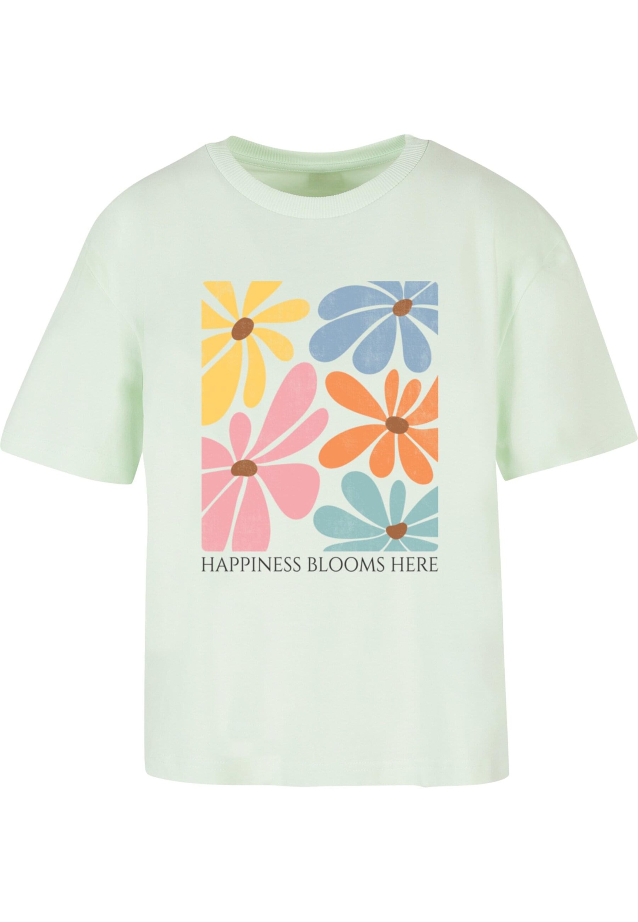 Maglietta 'Happiness Blooms Here' di Merchcode in verde: frontale