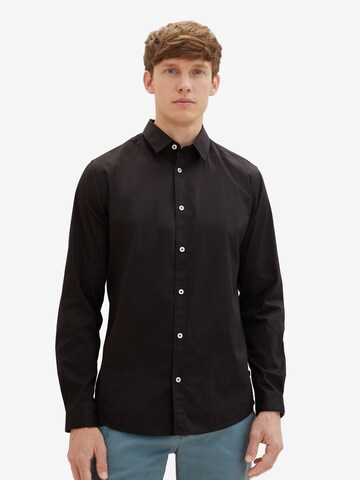 TOM TAILOR Regular fit Button Up Shirt in Black: front