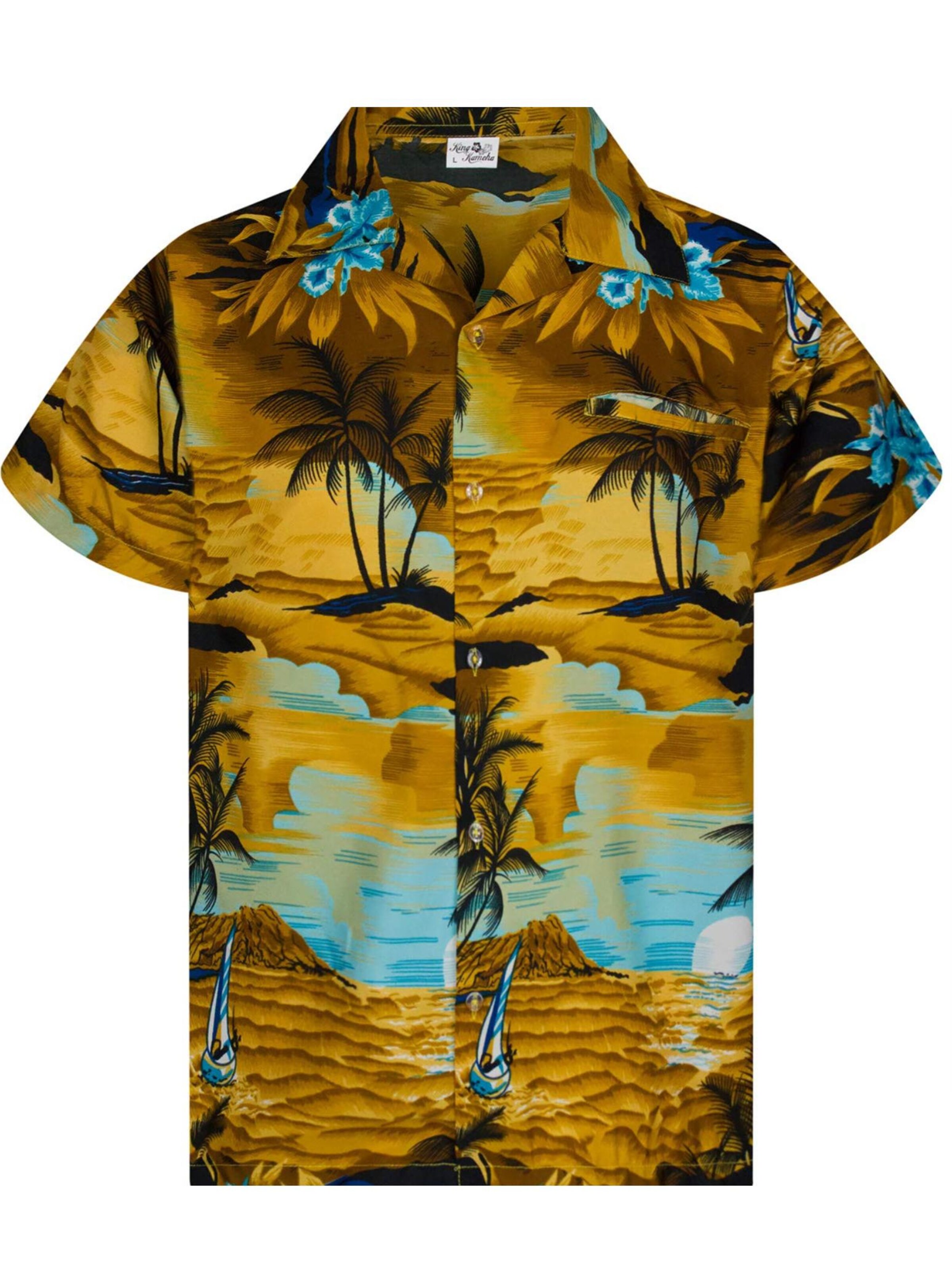 King Kameha Button Up Shirt 'Surf' in Brown: front