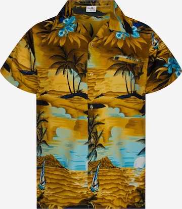 King Kameha Button Up Shirt 'Surf' in Brown: front