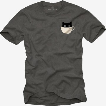 MAKAYA Shirt 'Cup Cat' in Grey: front
