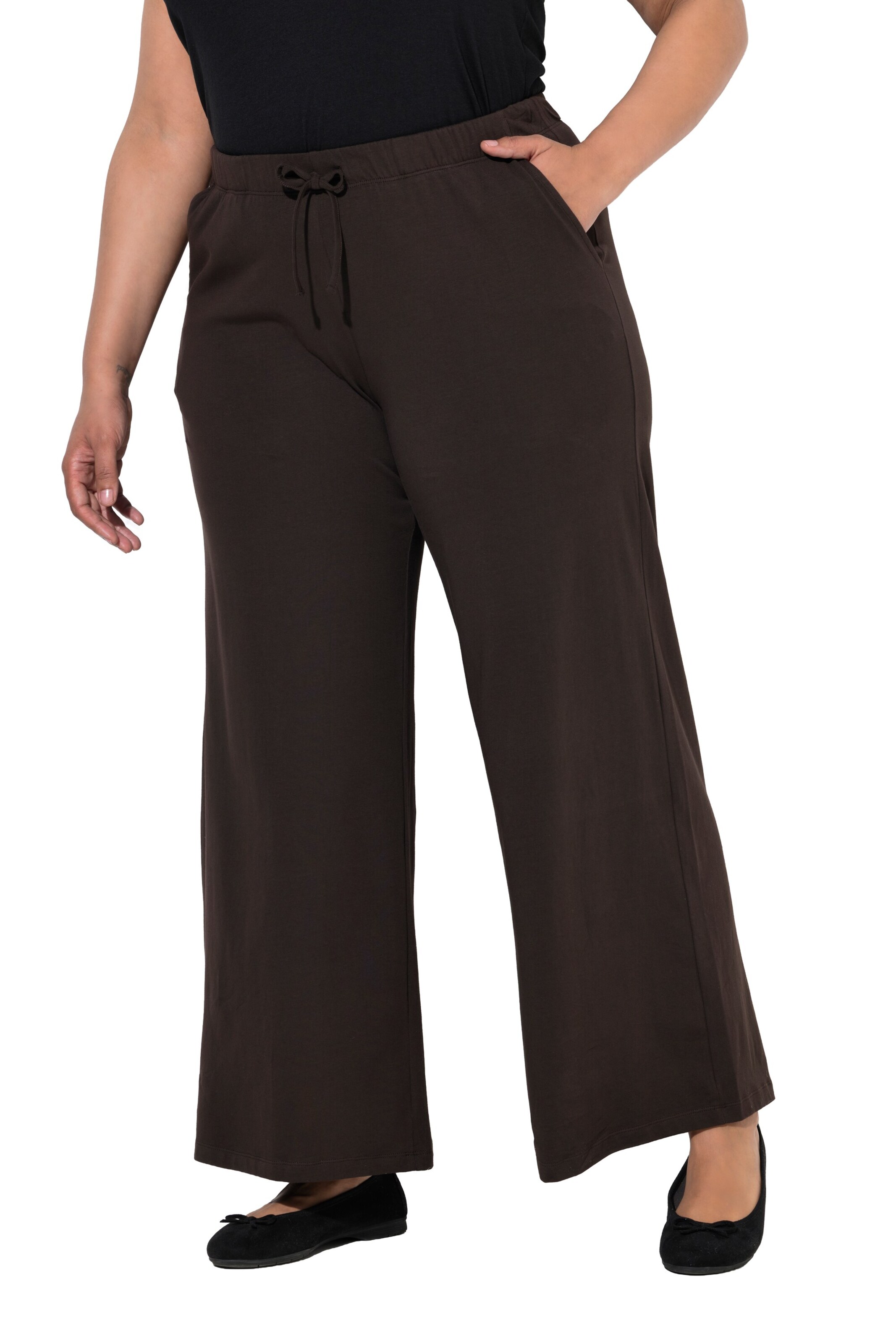 Ulla Popken Wide leg Broek in Bruin: voorkant