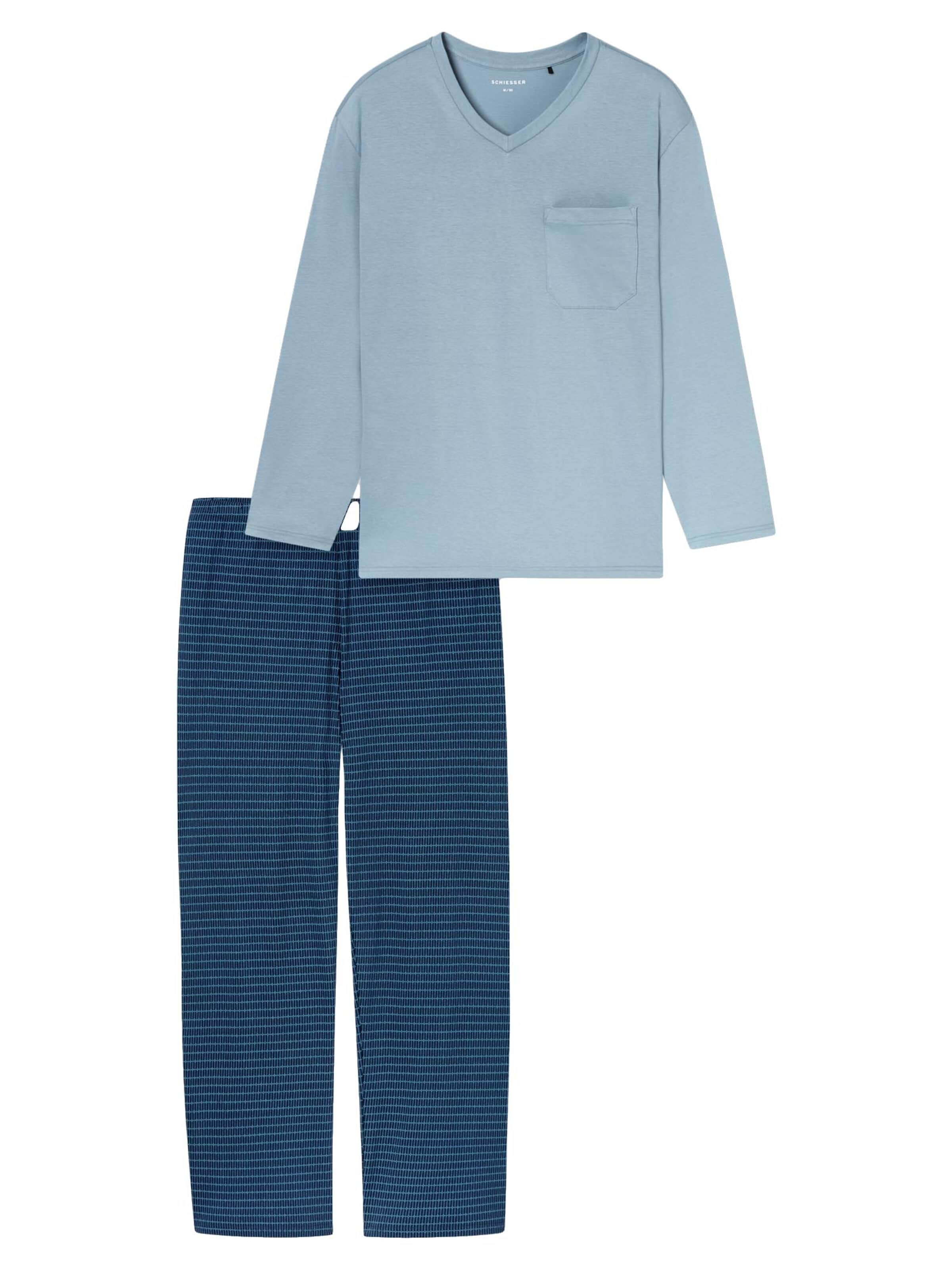 SCHIESSER Long Pajamas 'Comfort Essentials' in Blue: front