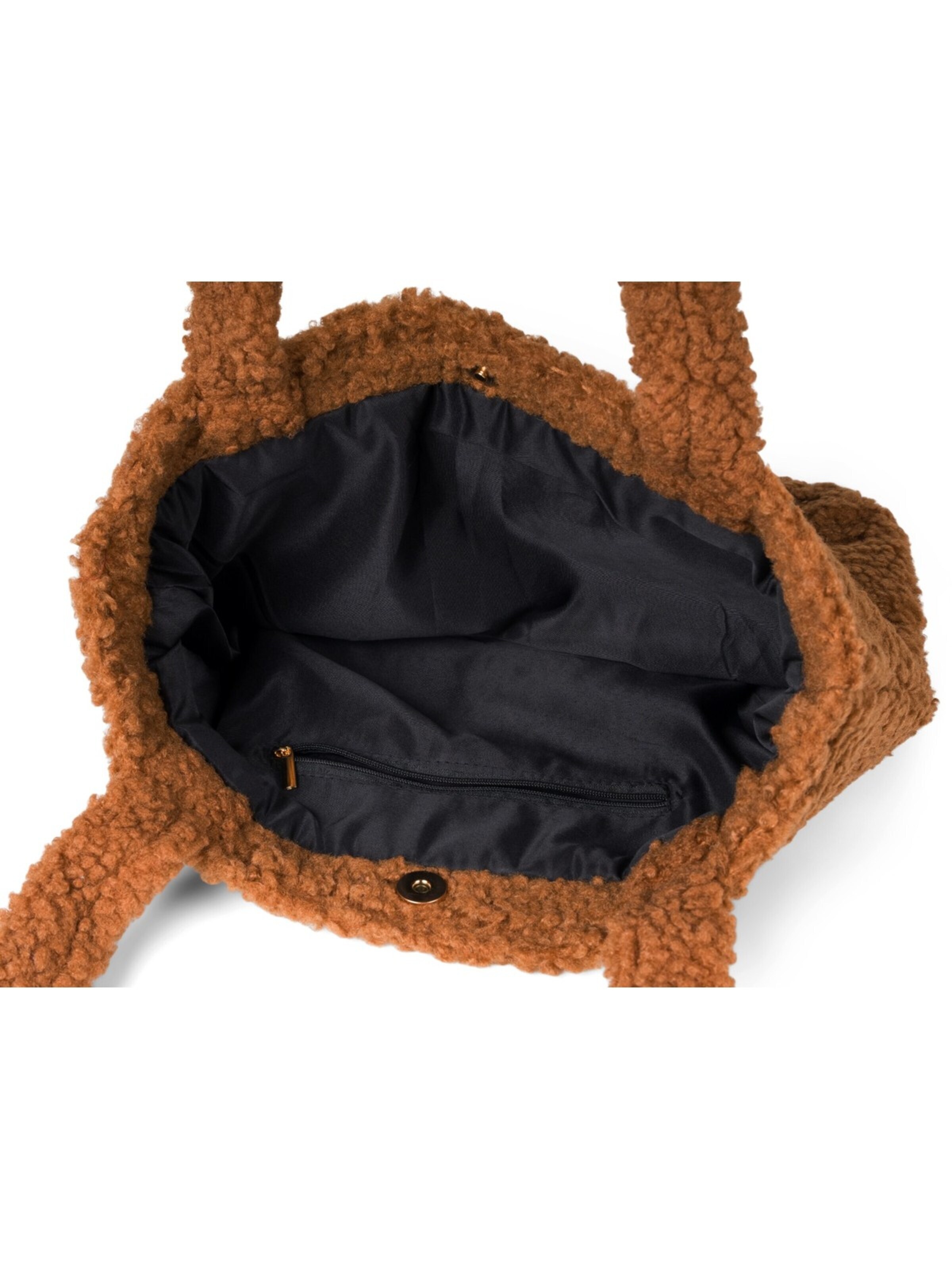 styleBREAKER Schultertasche 'Teddyfell Beuteltasche'‌‌‌‌‌ in Braun