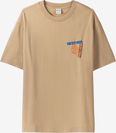 Bershka T-Shirt en beige foncé / bleu / chocolat / blanc, Vue avec produit