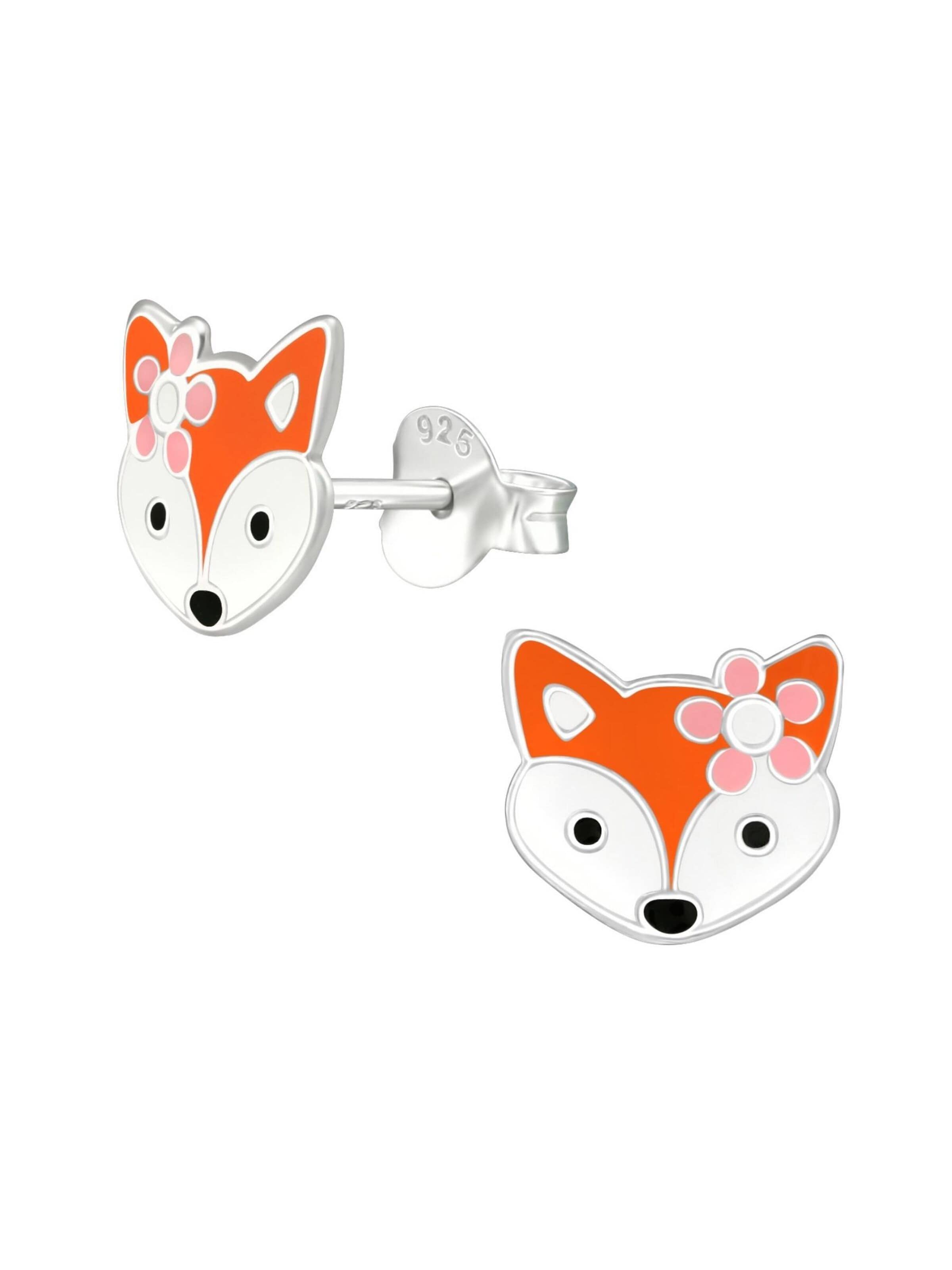 Bijou 'Childrens Silver Fox Ear Studs With Epoxy' Maxte en orange : devant