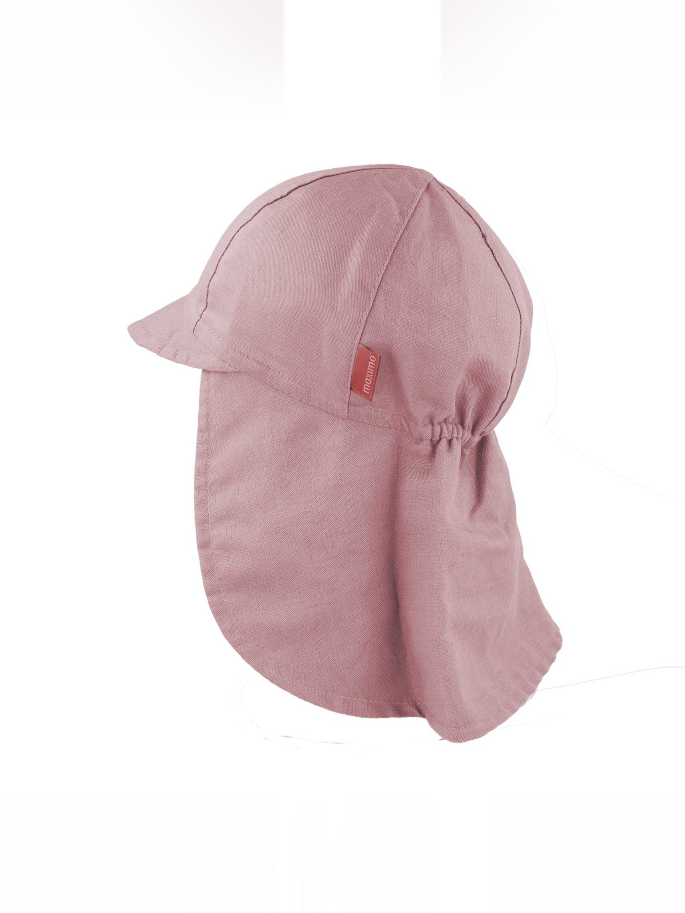 MAXIMO Beanie 'GOTS MINI-Nackenschutzmütze uni, Leinenoptik, Bindeband, Futter' in Pink