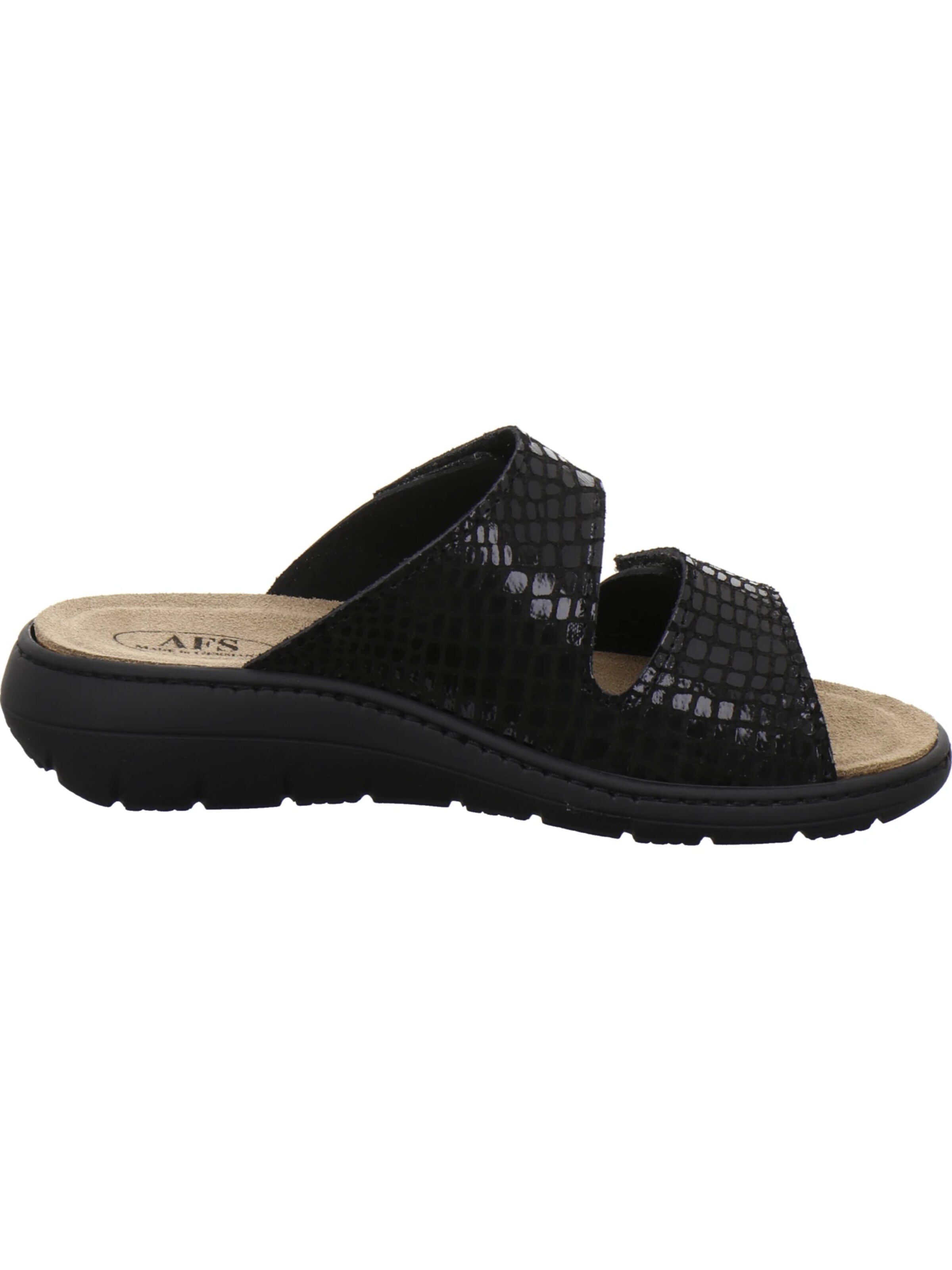 AFS-Schuhe - Zapatos abiertos 'Pantoletten Damen Wechselfußbett schwarz-crocco' en negro