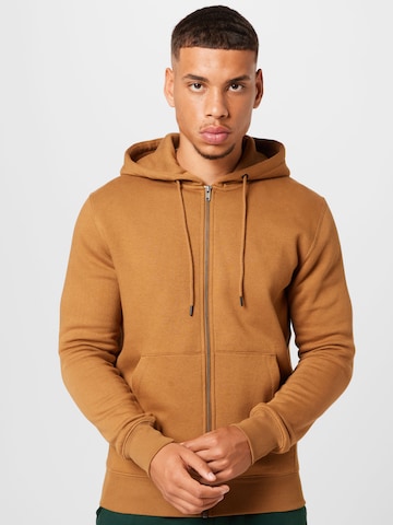 JACK & JONES Zip-Up Hoodie 'Star' in Brown: front