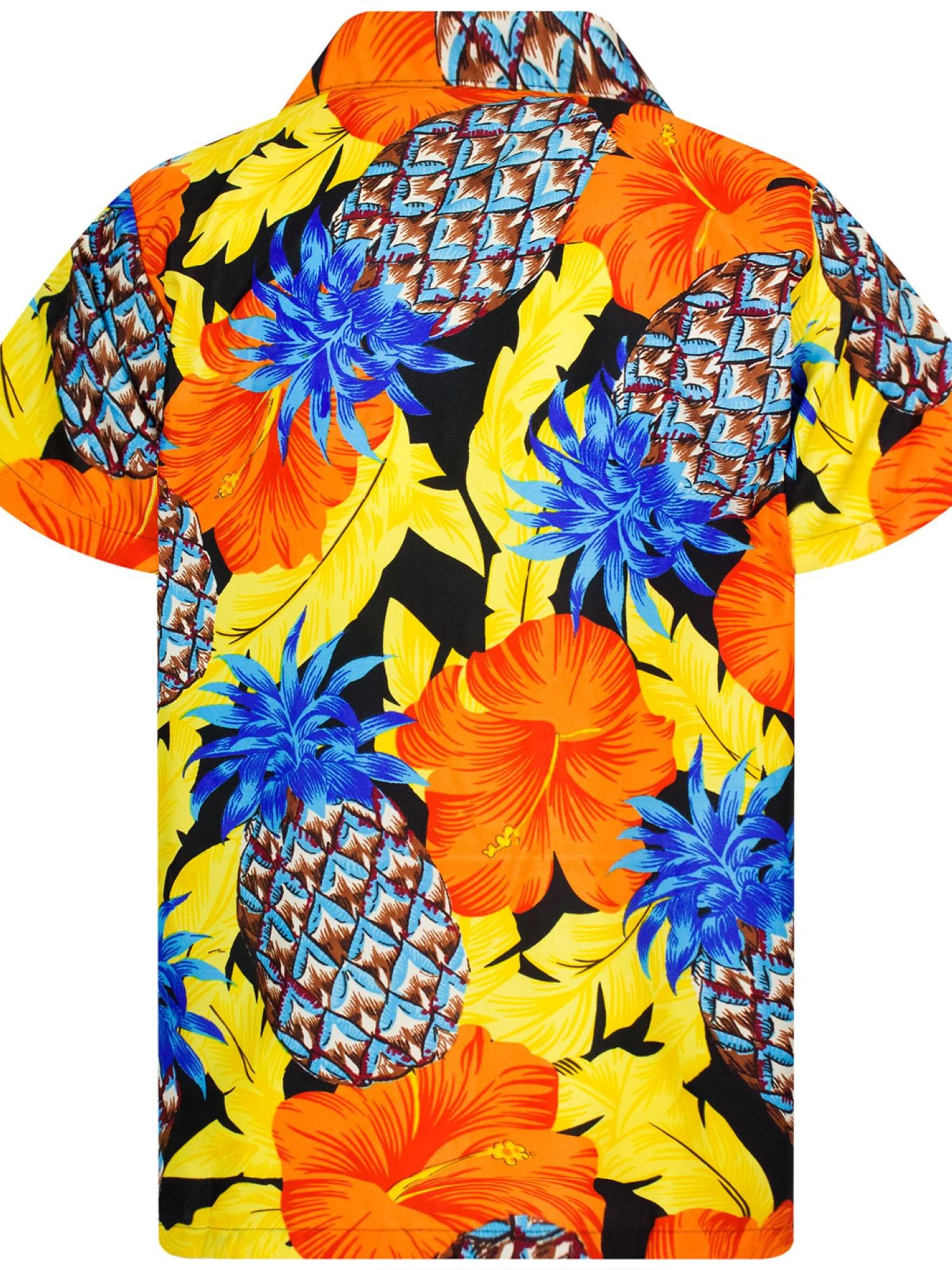 Maglietta 'Pineapple Hibiscus Black Line' di King Kameha in giallo