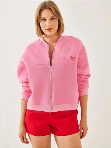 Bianco Lucci Zip-Up Hoodie in Pink: front