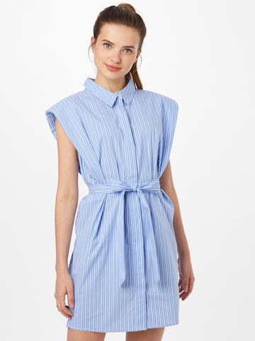 Robe-chemise Bardot en bleu : devant