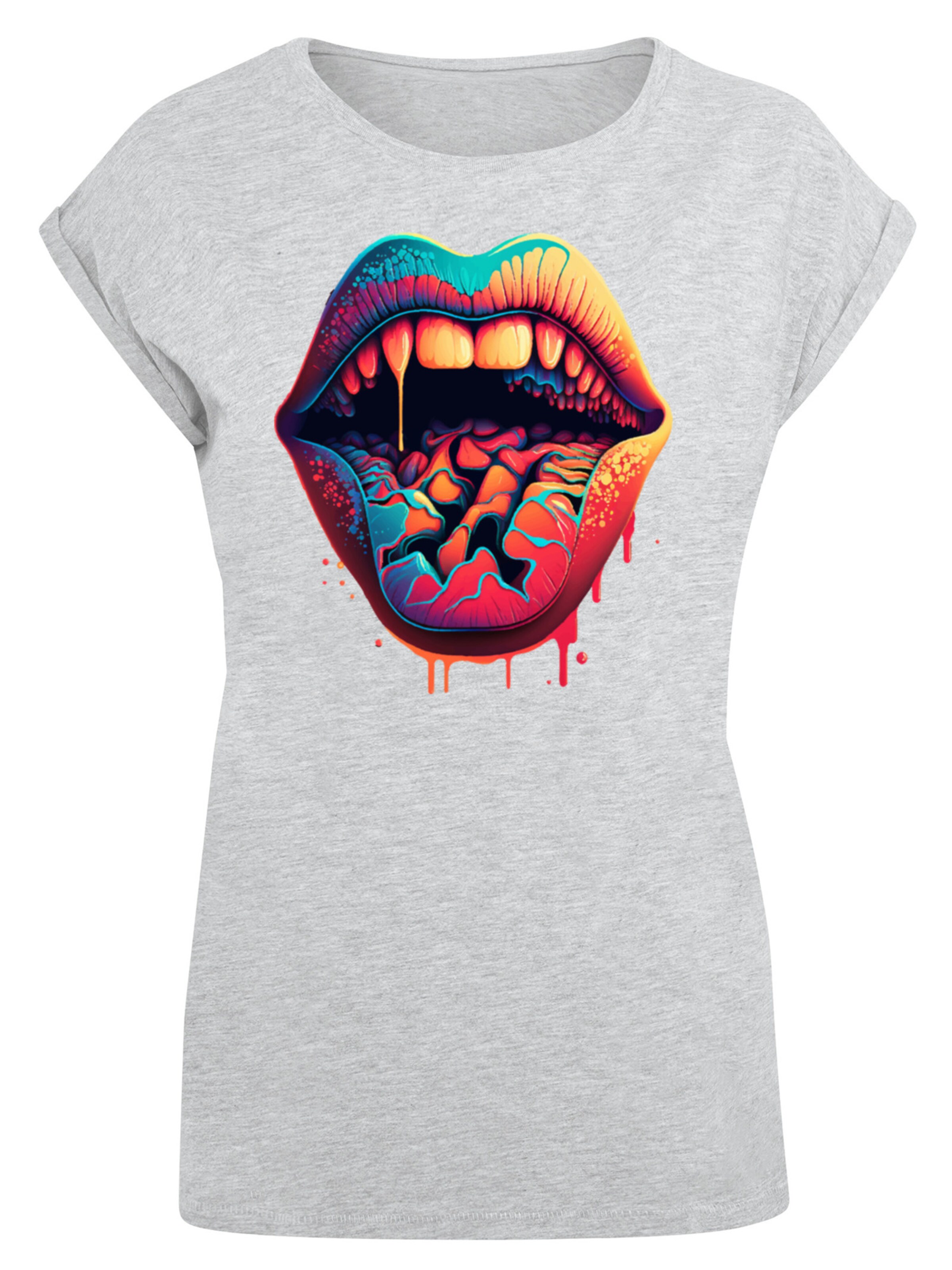 F4NT4STIC Shirt 'Drooling Lips' in Grey: front