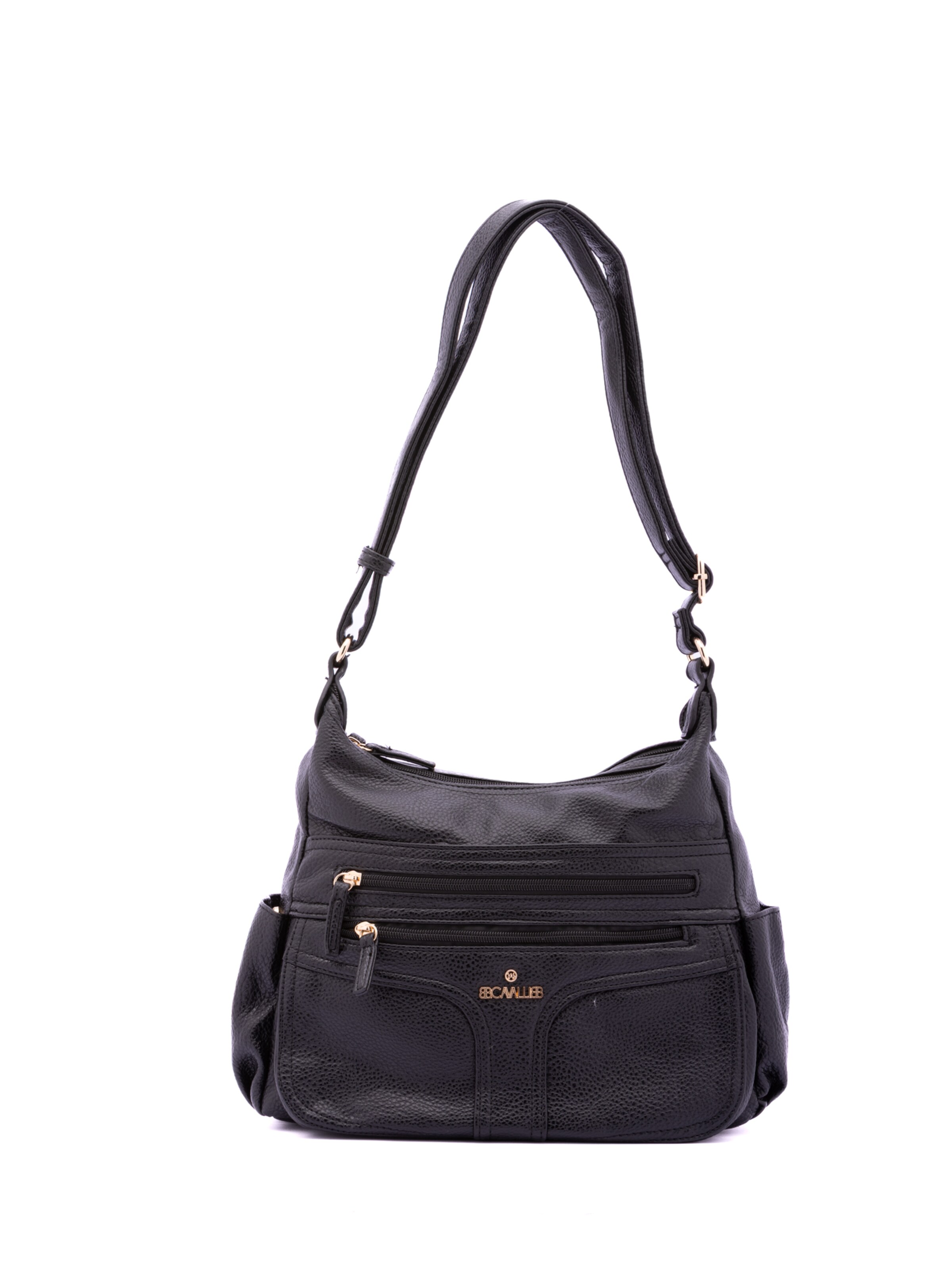 Borsa a spalla 'Borsa a Spalla Donna Ecopelle - Zip e Tasche Multiple' di B. Cavalli in nero: frontale