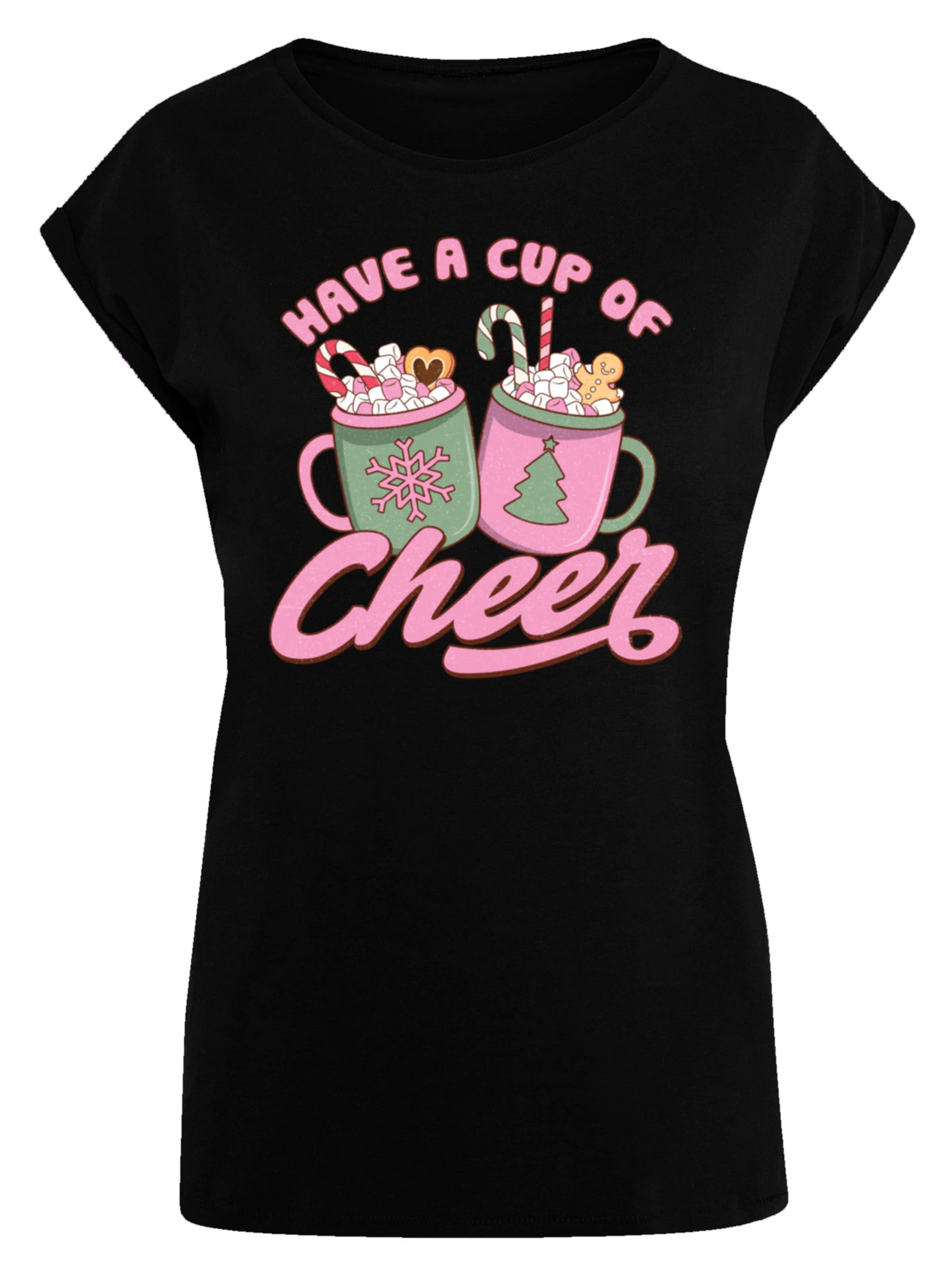 F4NT4STIC Shirt 'Have a Cup of Cheer Christmas Holiday' in Zwart: voorkant