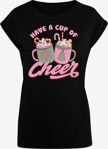 F4NT4STIC Shirt 'Have a Cup of Cheer Christmas Holiday' in Zwart: voorkant