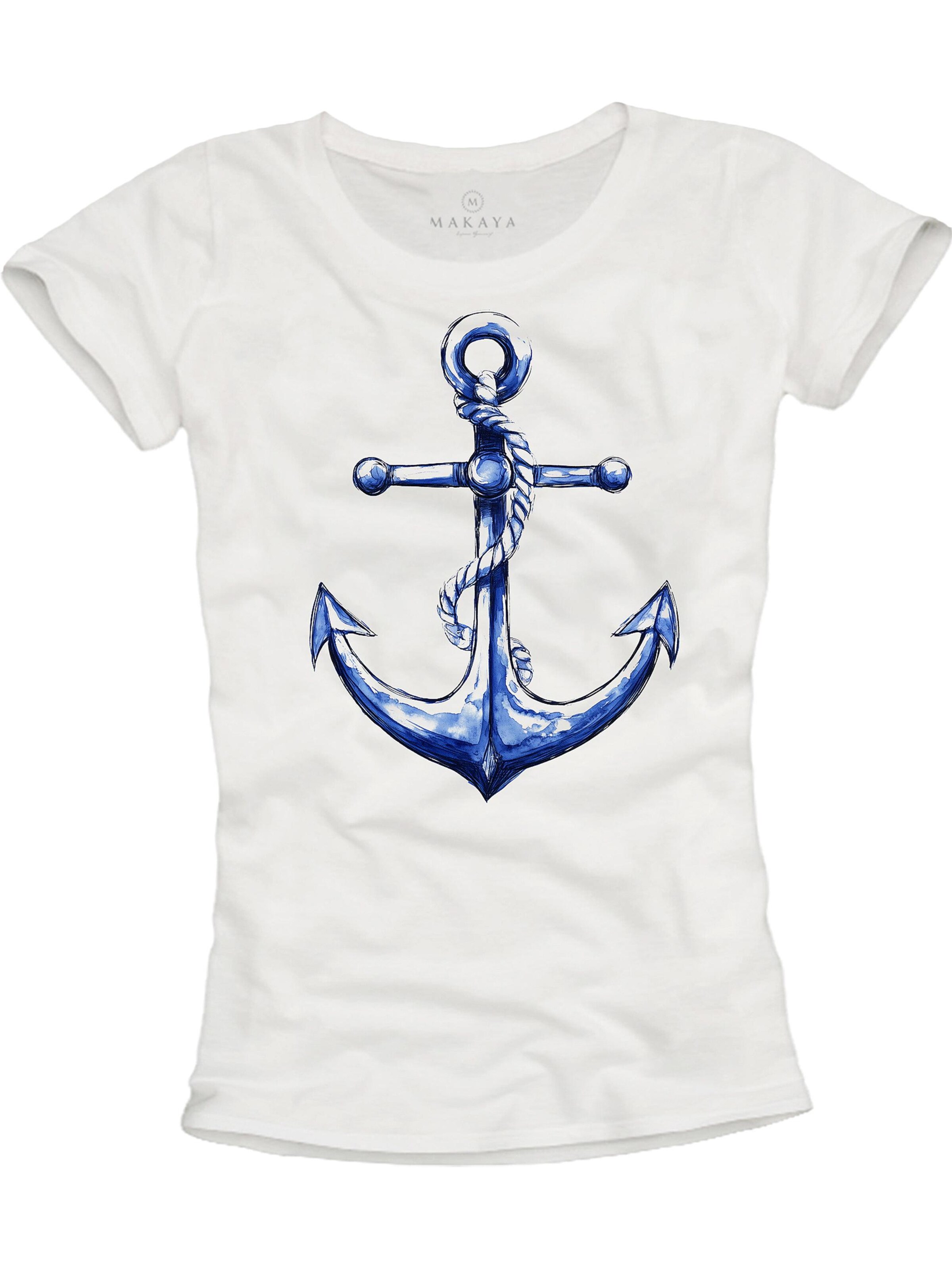 MAKAYA Shirt 'Blue Anchor' in White: front