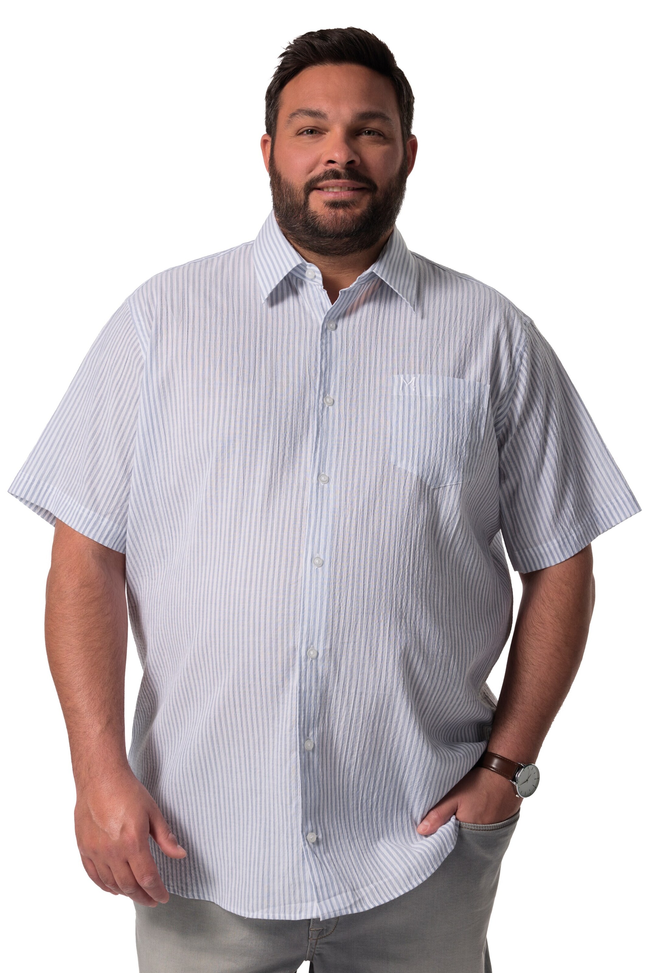 Men Plus Regular Fit Hemd in Blau: Vorderseite