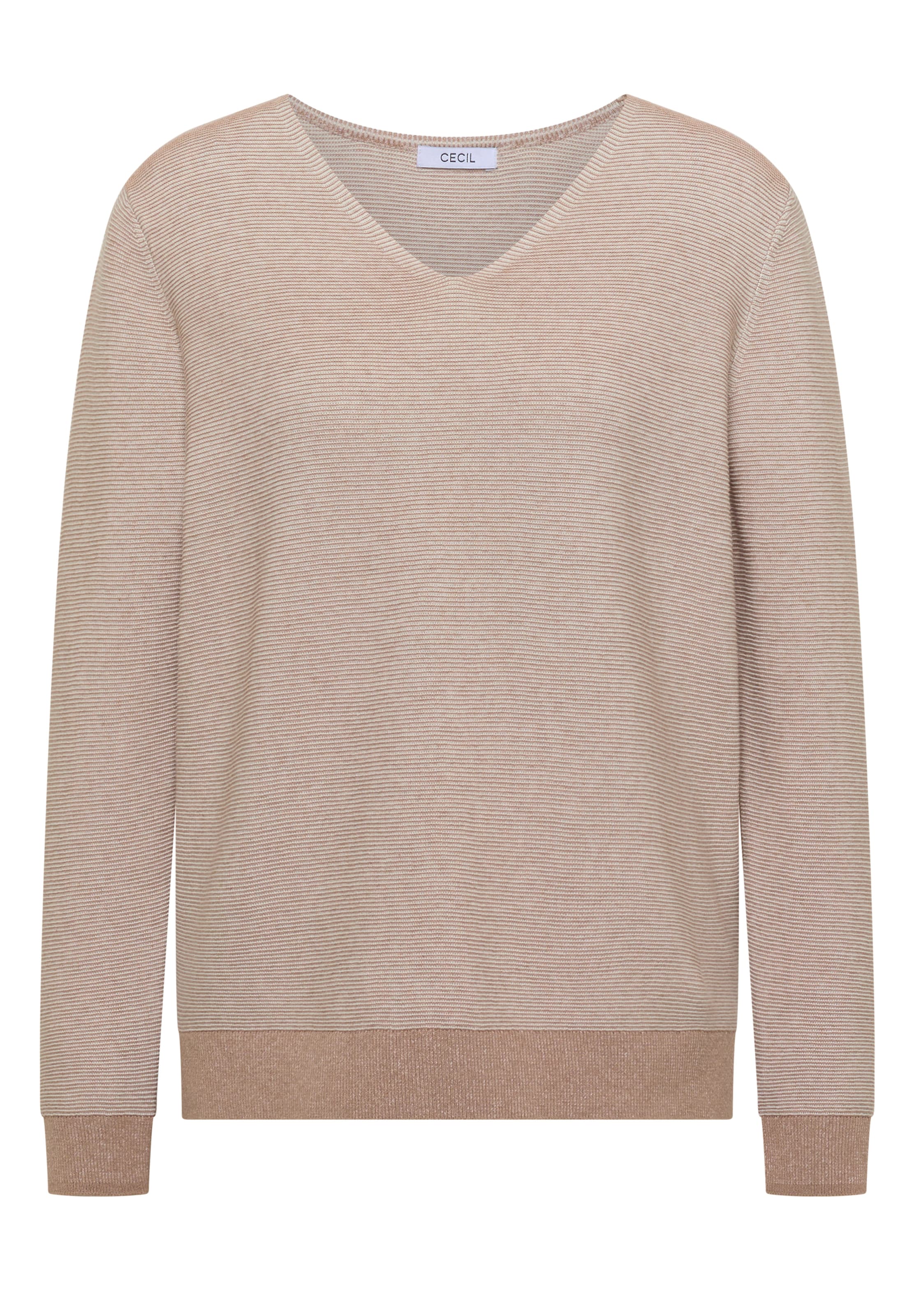 CECIL Pullover im Two-Tone-Look mit V-Neck in Braun: Vorderseite