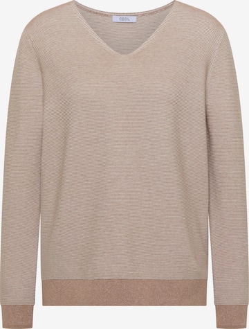 CECIL Pullover im Two-Tone-Look mit V-Neck in Braun: Vorderseite