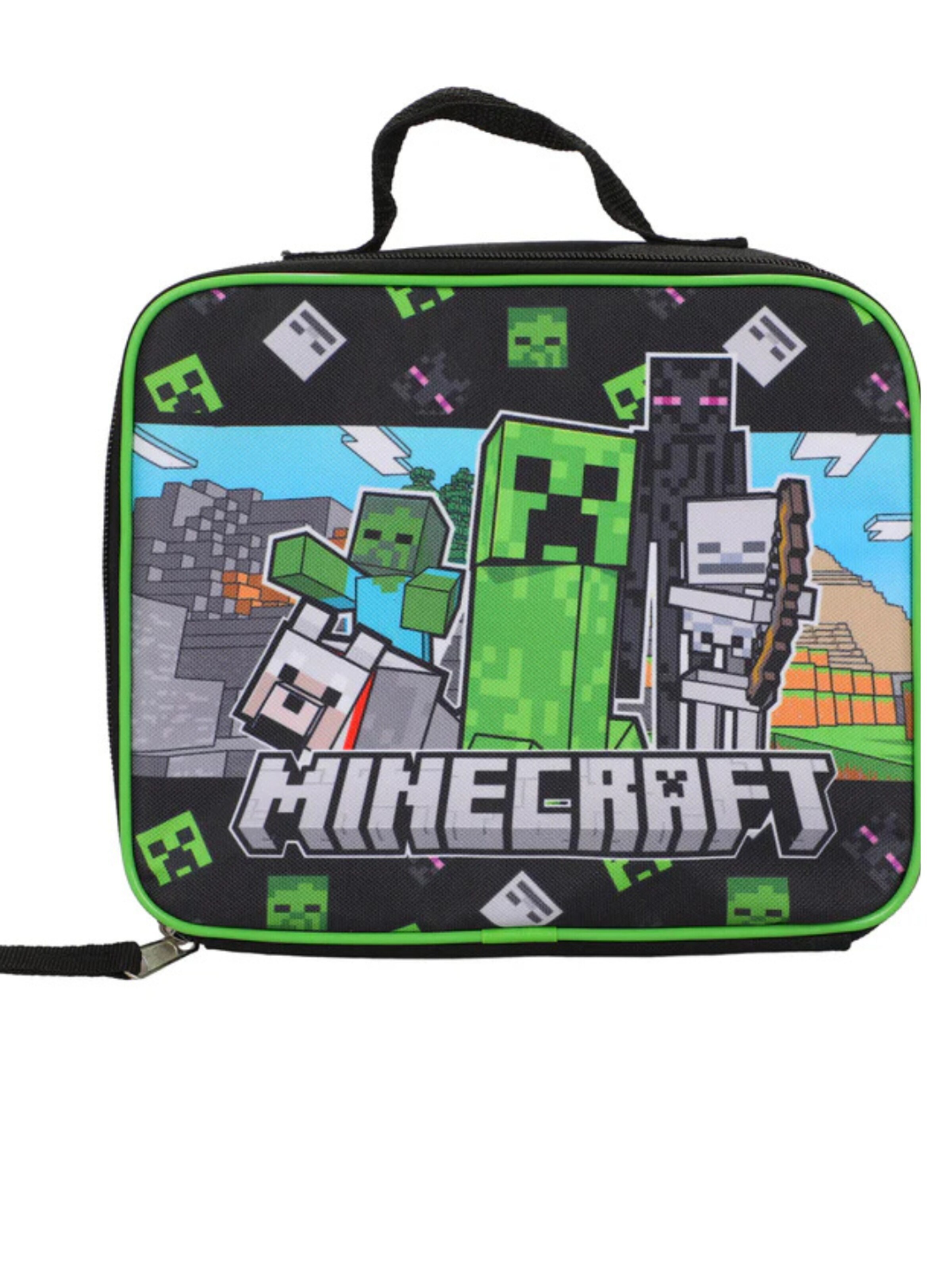 Minecraft Rugzak 'Minecraft Backpack Kids Set – Creeper – Black/Green – School Bag with Lunchbox, Pencil Case & Keychain' in Groen