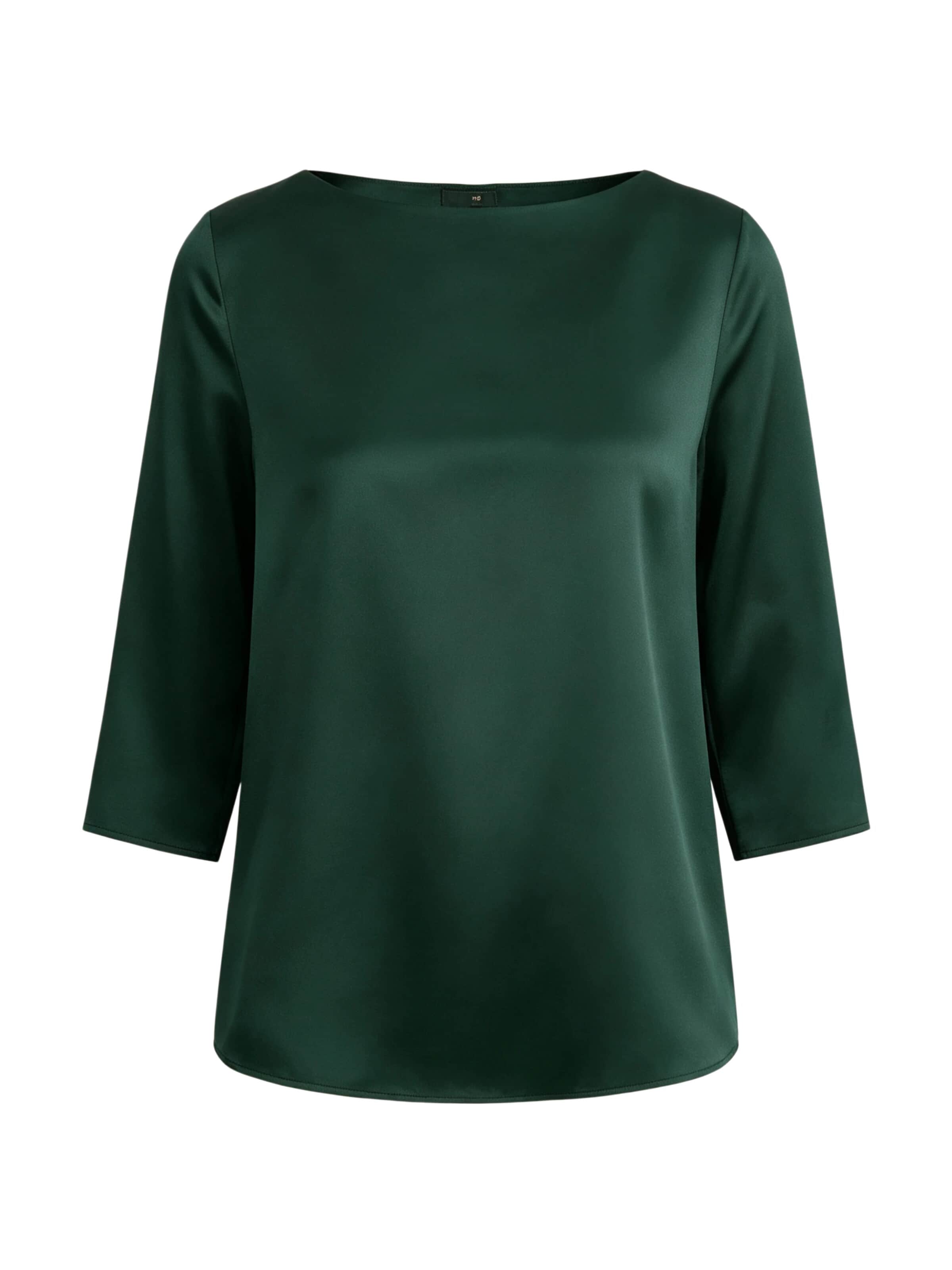 Lilysilk Blouse '3/4 Ärmel Seidenbluse mit Boot-Hals' in Groen: voorkant
