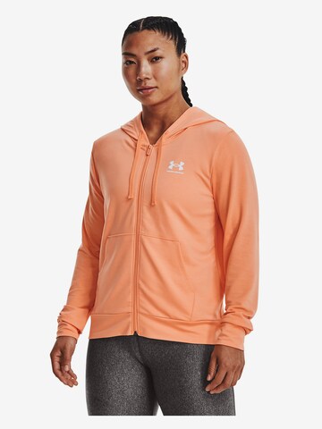 UNDER ARMOUR Athletic Zip-Up Hoodie 'Rival Terry' in Orange: front