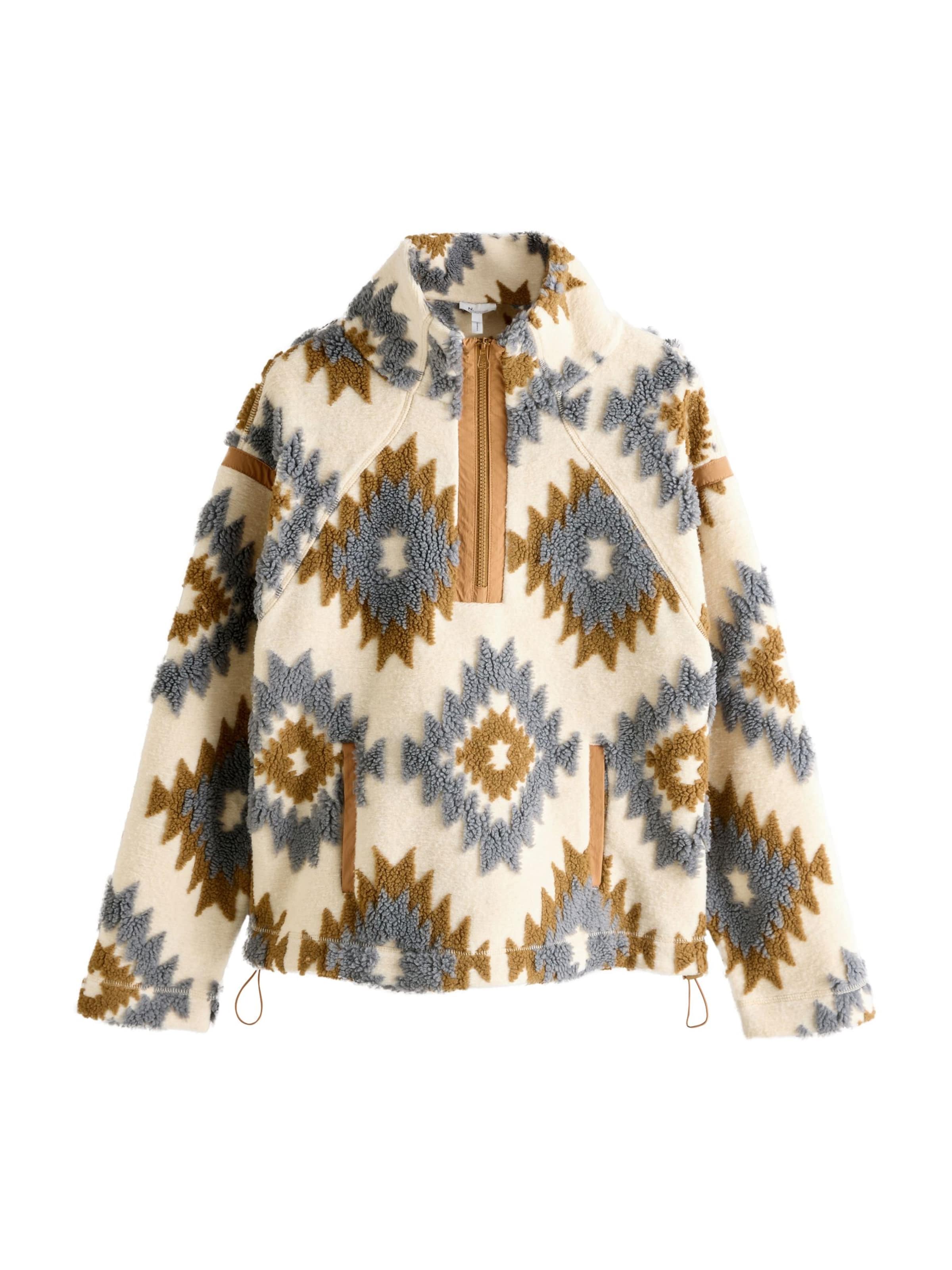 Next Fleecová mikina 'Premium Aztec' – béžová: přední strana