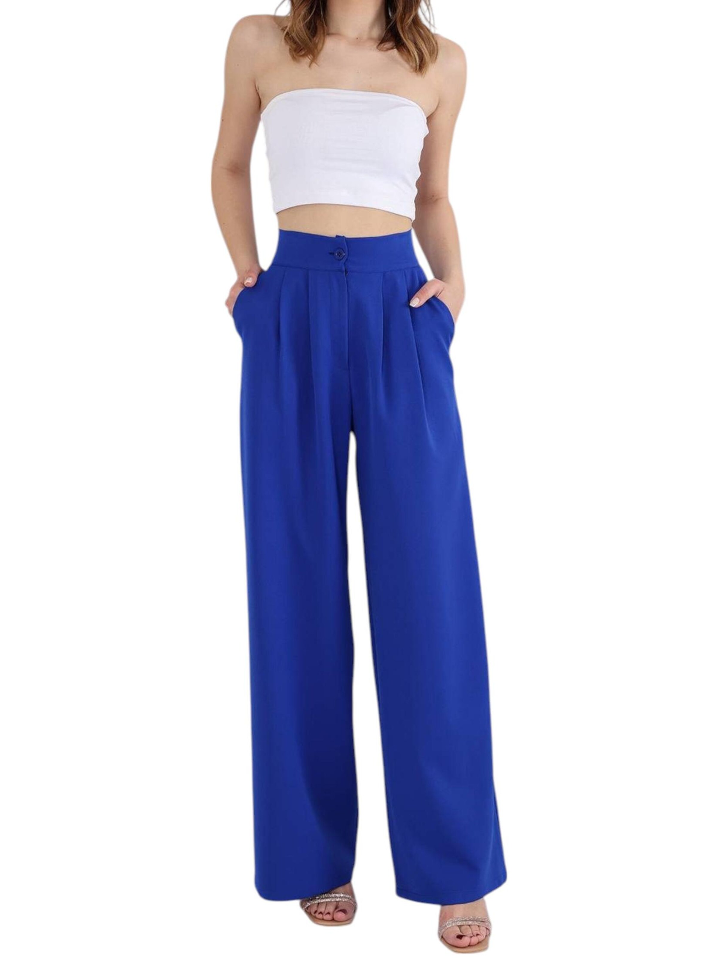 fashionshowcase Wide leg Bandplooibroek 'ALYA' in Blauw