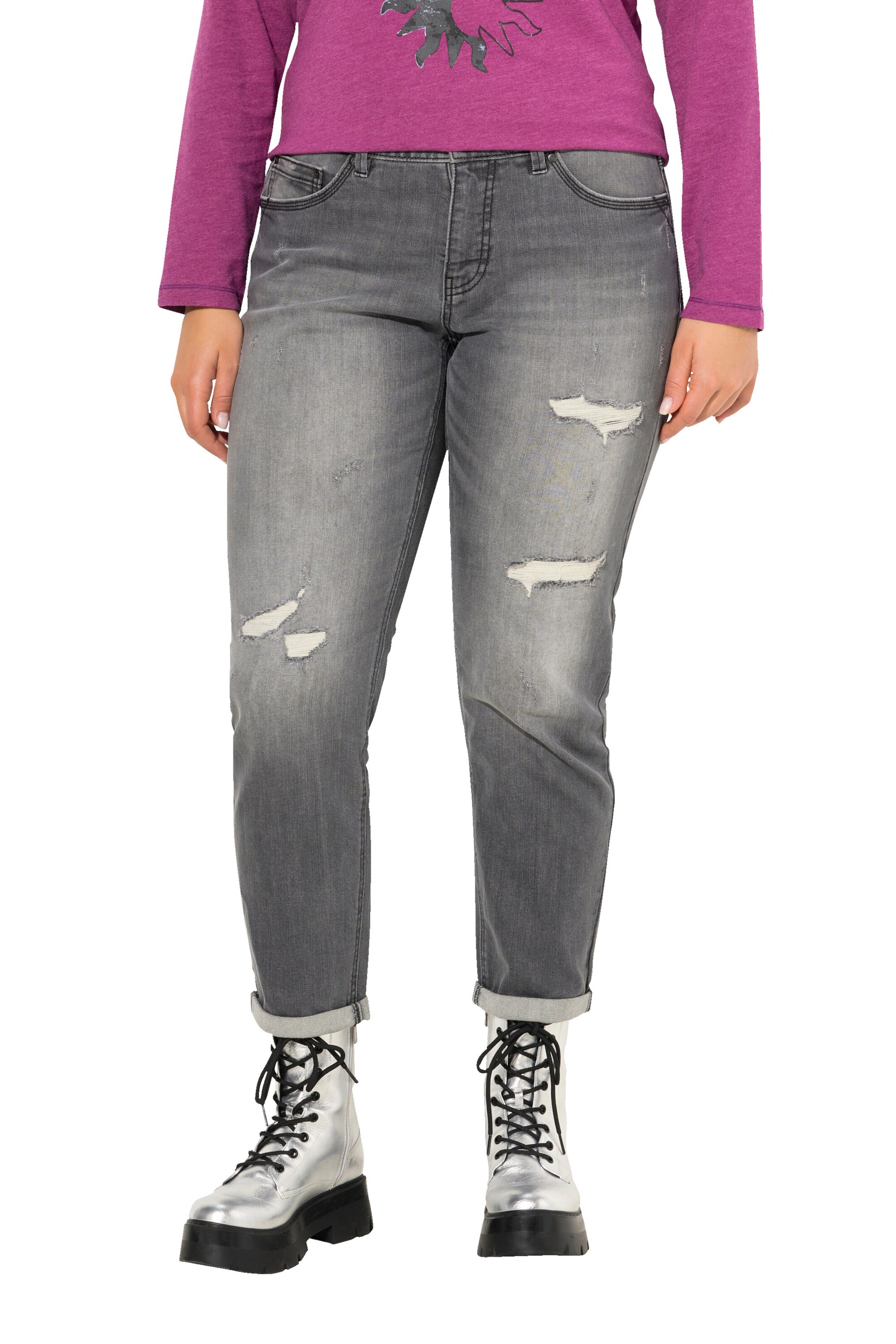 Ulla Popken Wide leg Jeans in Grijs: voorkant