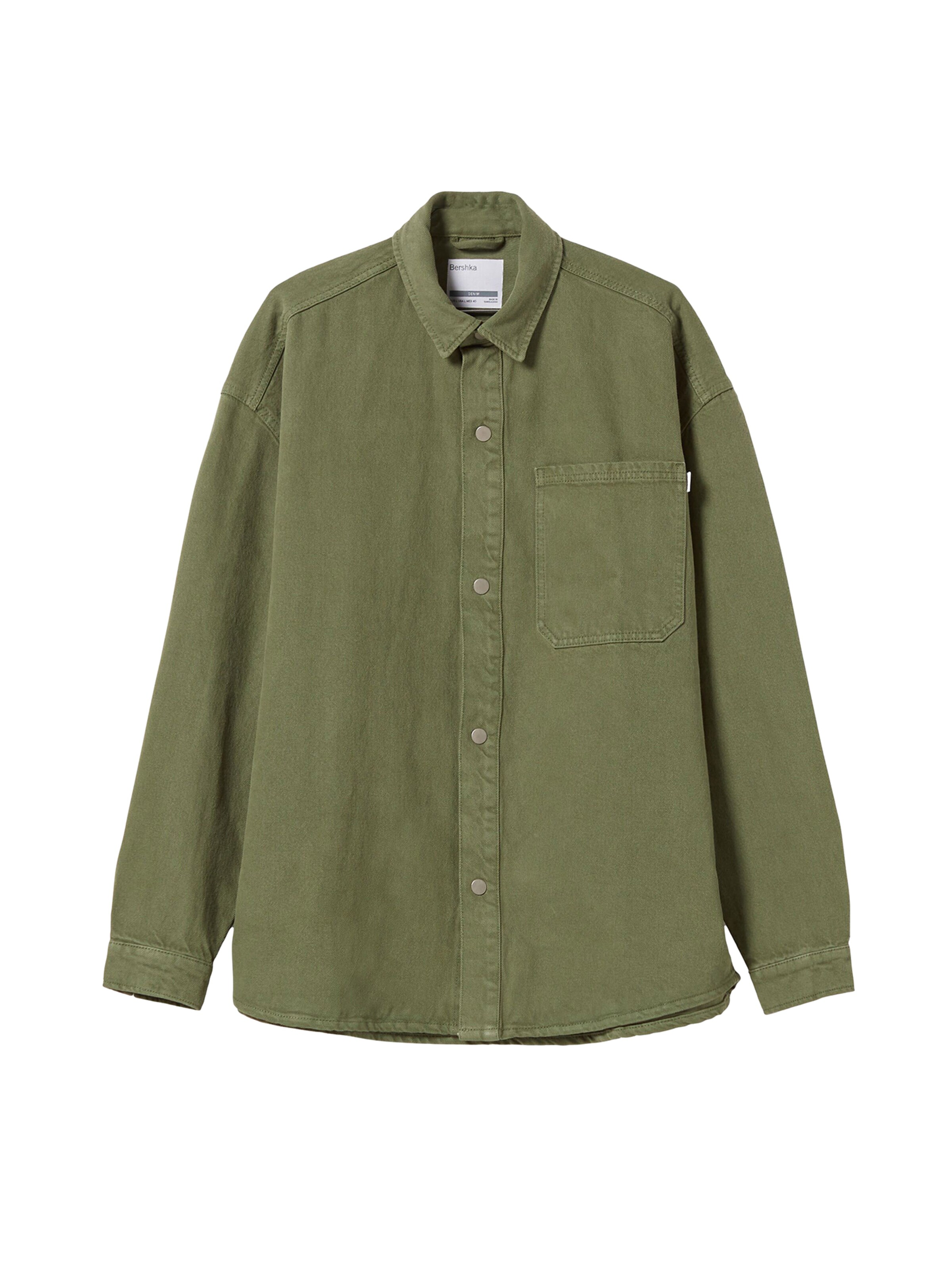 Bershka Rovný strih Košeľa - Zelená: predná strana