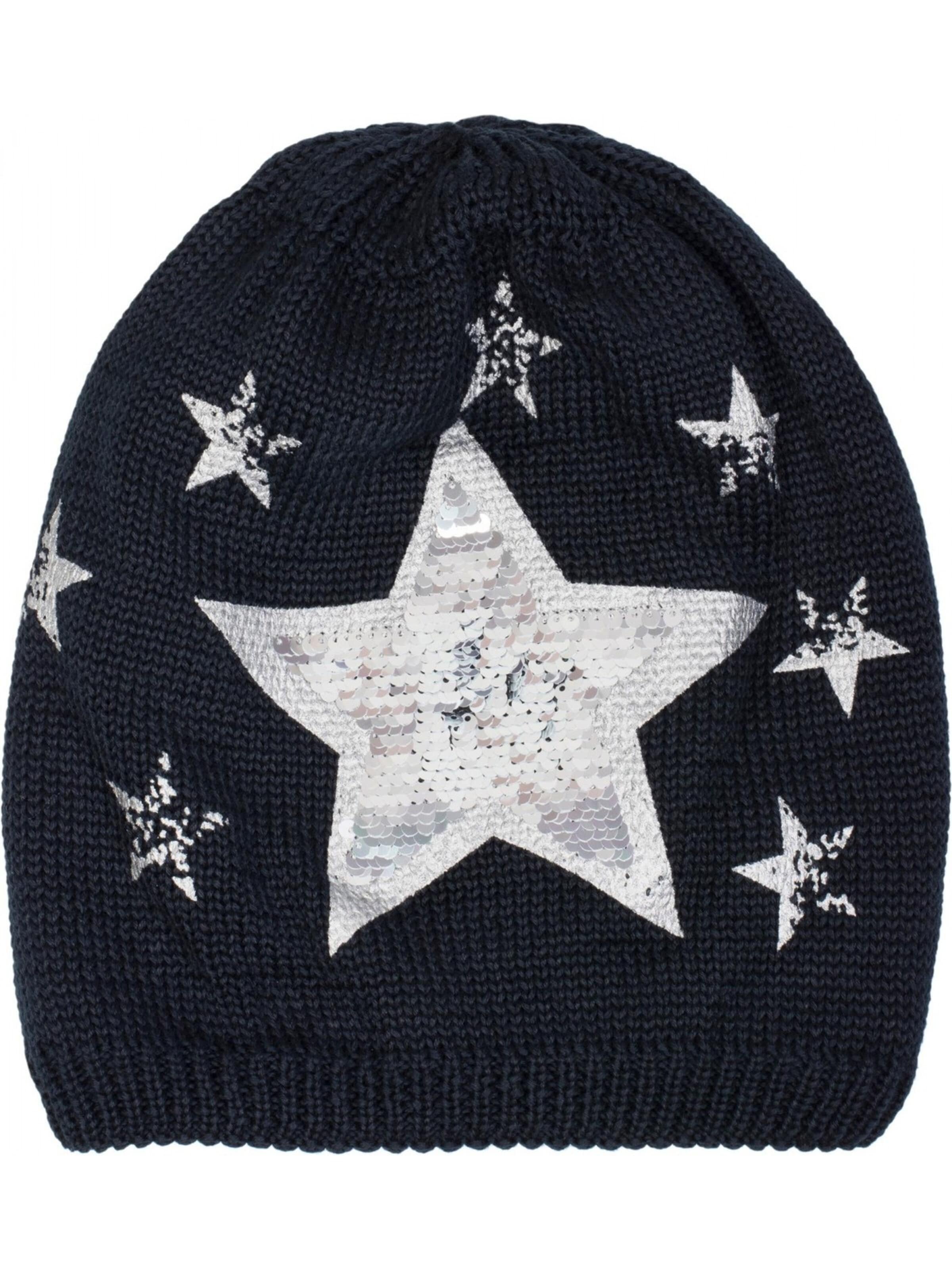 styleBREAKER Mütze 'Strick Beanie mit Pailletten Stern Print'‌‌‌‌‌‌‌‌‌‌ in Blau