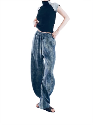 Regular Pantalon 'YOLIGEX Lockere Leinenhose Batik-Muster mit Gummibund' yoligex en bleu