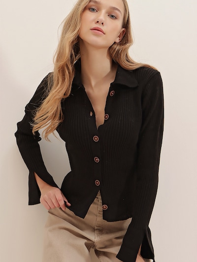 Trend Alaçatı Stili Gebreid vest in de kleur Zwart, Productweergave