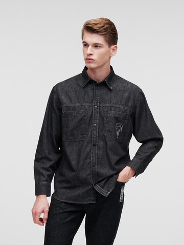 Karl Lagerfeld Comfort fit Button Up Shirt ' Ikonik 2.0 ' in Black: front