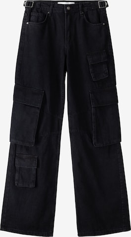 Bershka Wide leg Cargojeans i svart: framsida