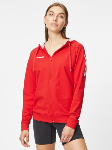 Hummel Athletic Zip-Up Hoodie in Red: front