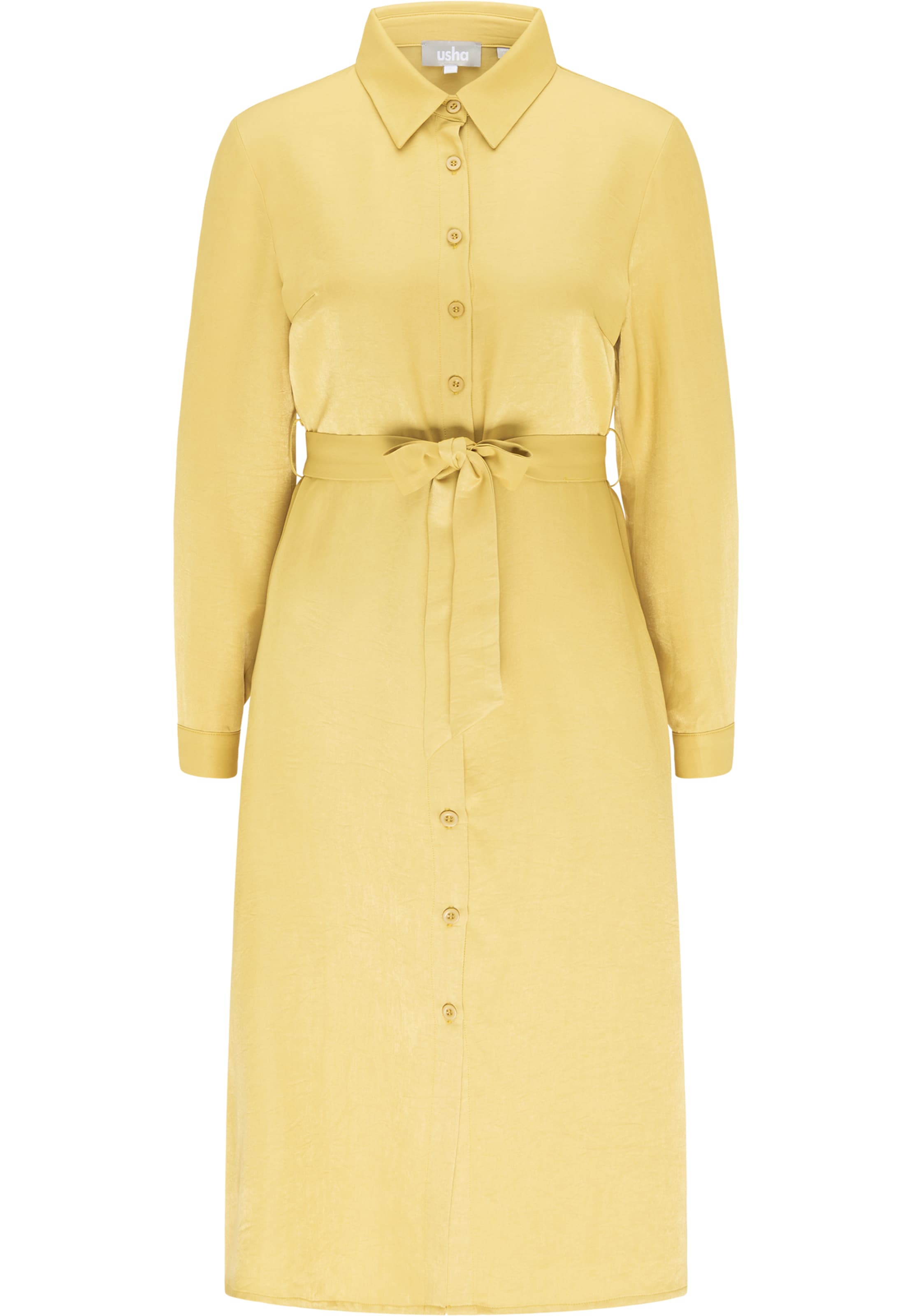 Usha - Vestido camisero en amarillo: frente