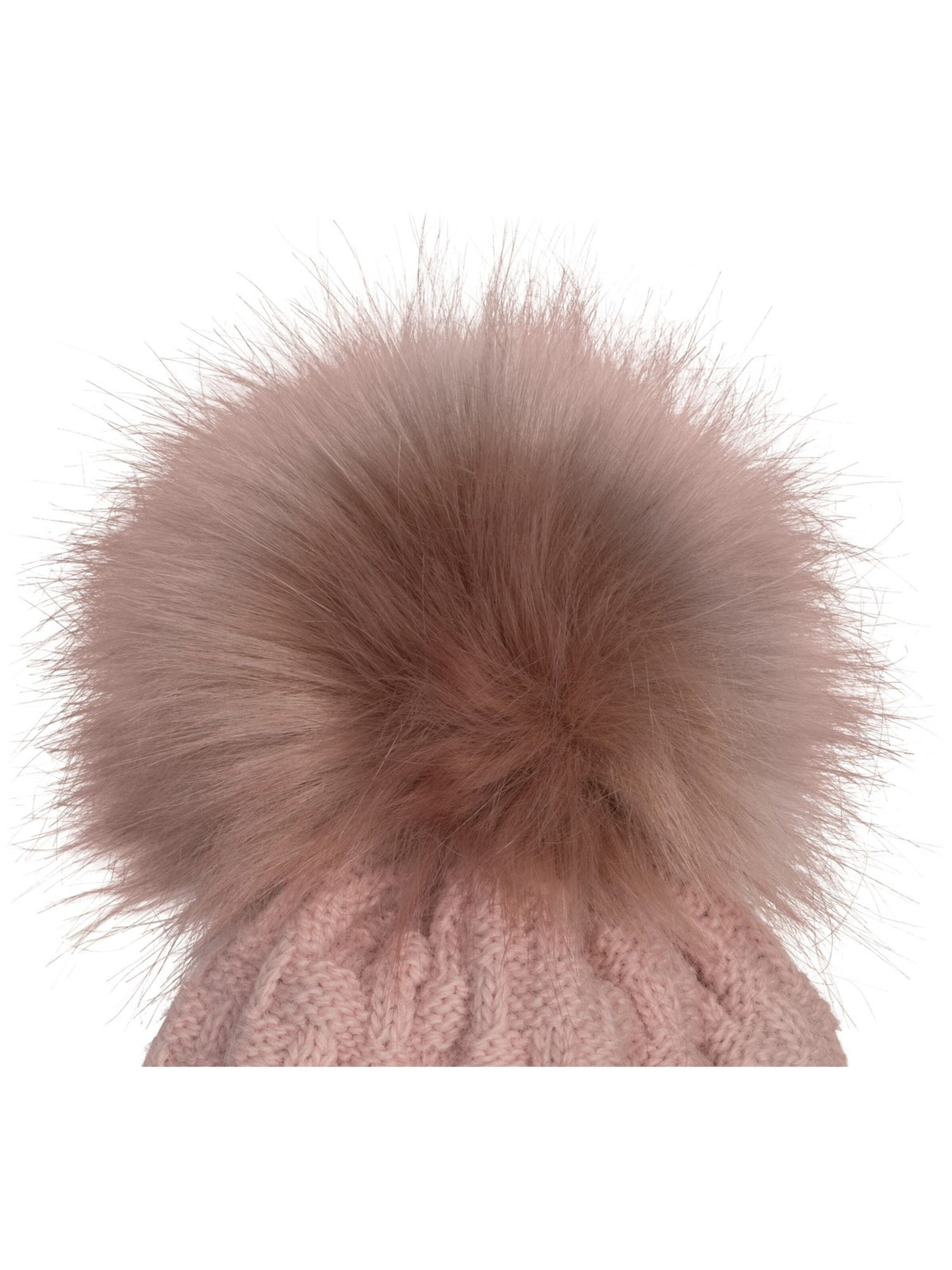 styleBREAKER Mütze 'Strick Bommelmütze mit Flecht Muster'‌‌‌‌‌ in Pink