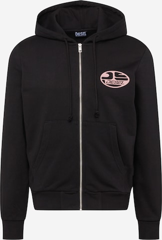 DIESEL Zip-Up Hoodie in Black: front