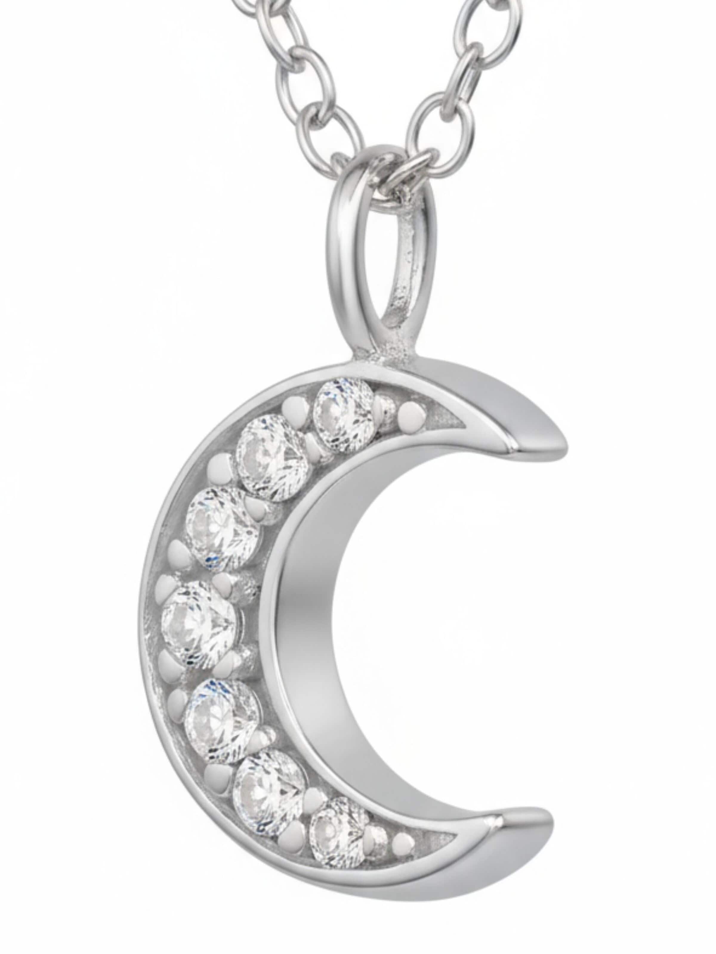 Chaîne 'Silberne Mond-Halskette mit Zirkonia' Maxte en argent