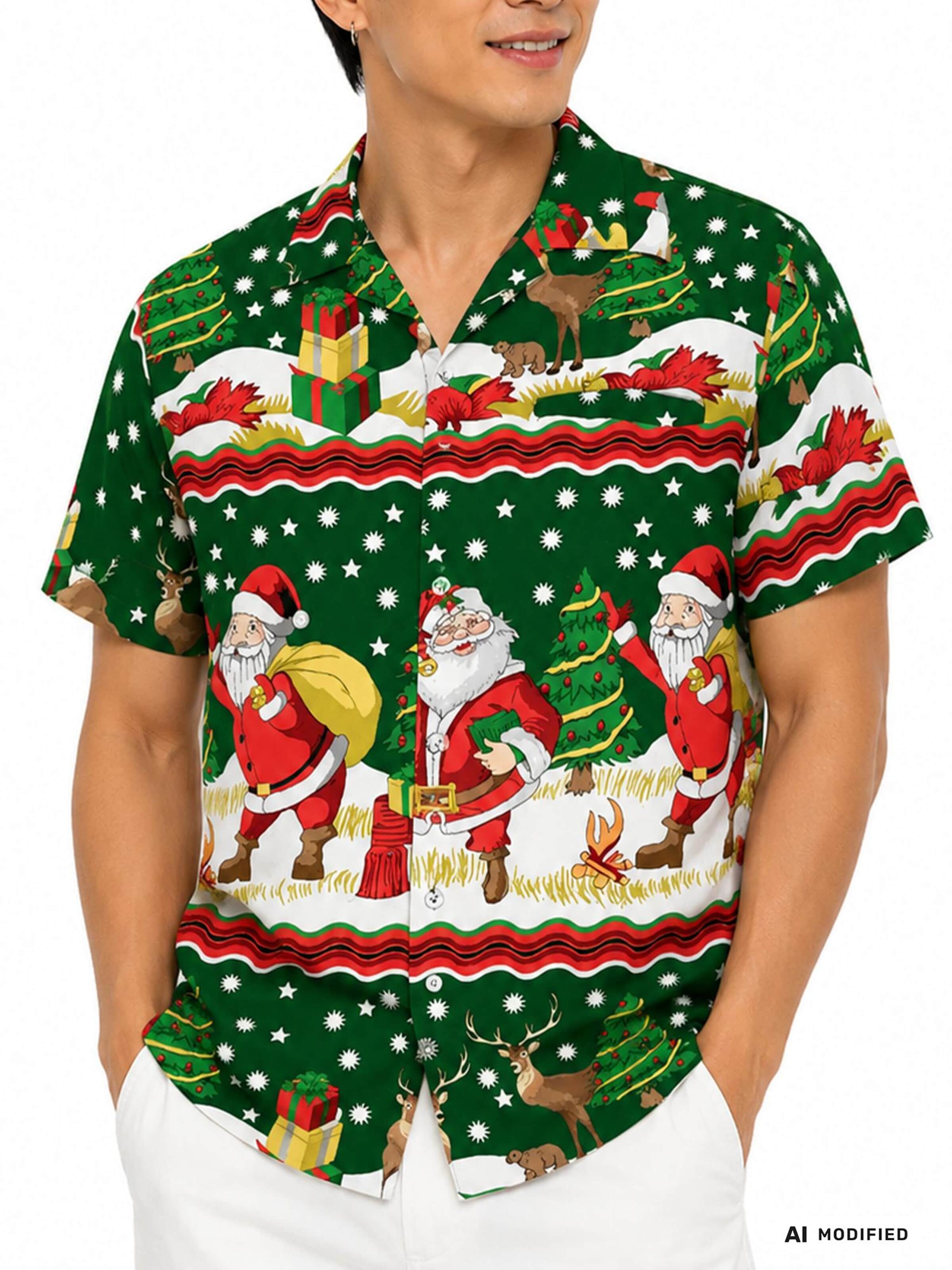 King Kameha Regular fit Skjorta 'Christmas Border Print' i grön