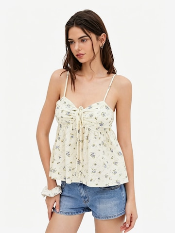 KoJooin Top 'Damen Träger Peplum Top mit Allover Blumenprint Zugbanddetail an der Brust Sommer Crop Top' – béžová: přední strana