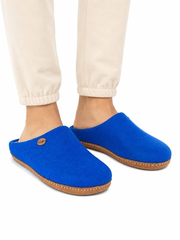 WoolFit Hausschuh 'Tibet mit Ledersohle'‌ in Blau