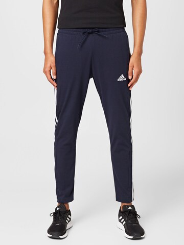 ADIDAS SPORTSWEAR Slim fit Workout Pants 'Essentials Tapered Open Hem 3-Stripes' in Blue: front