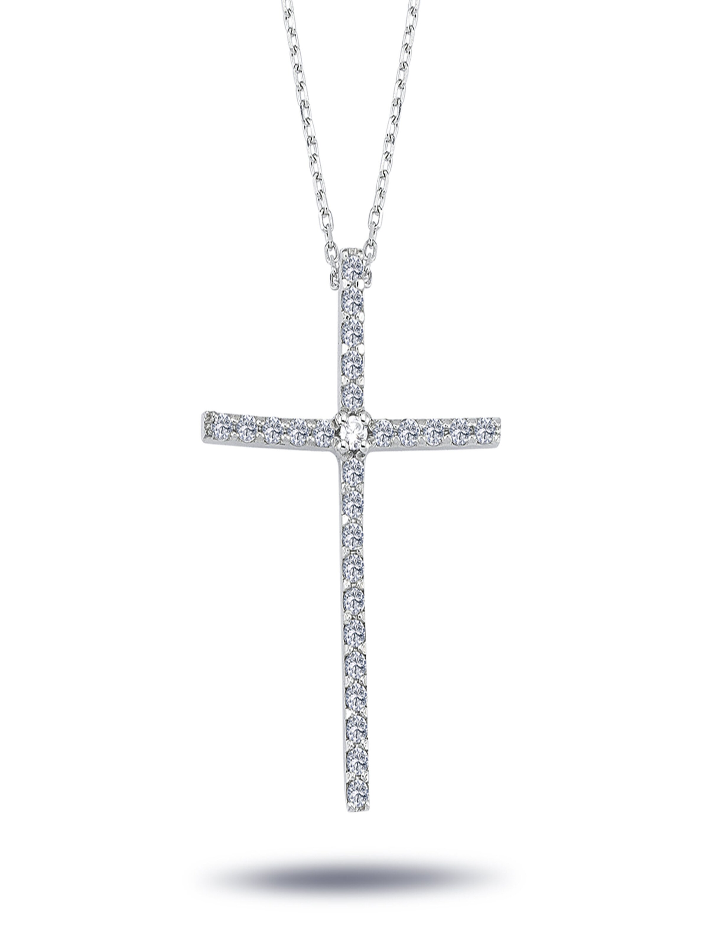 EinStein Diamant Pendant 'Brillant-Schliff Diamant Halskette mit Kreuz Weißgold' in White: front