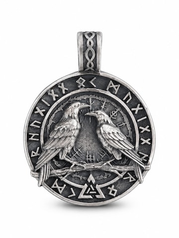 Brelocuri 'ODIN'S RAVENS. RUNES. VALKNUT' de la REYTEL pe argintiu: față
