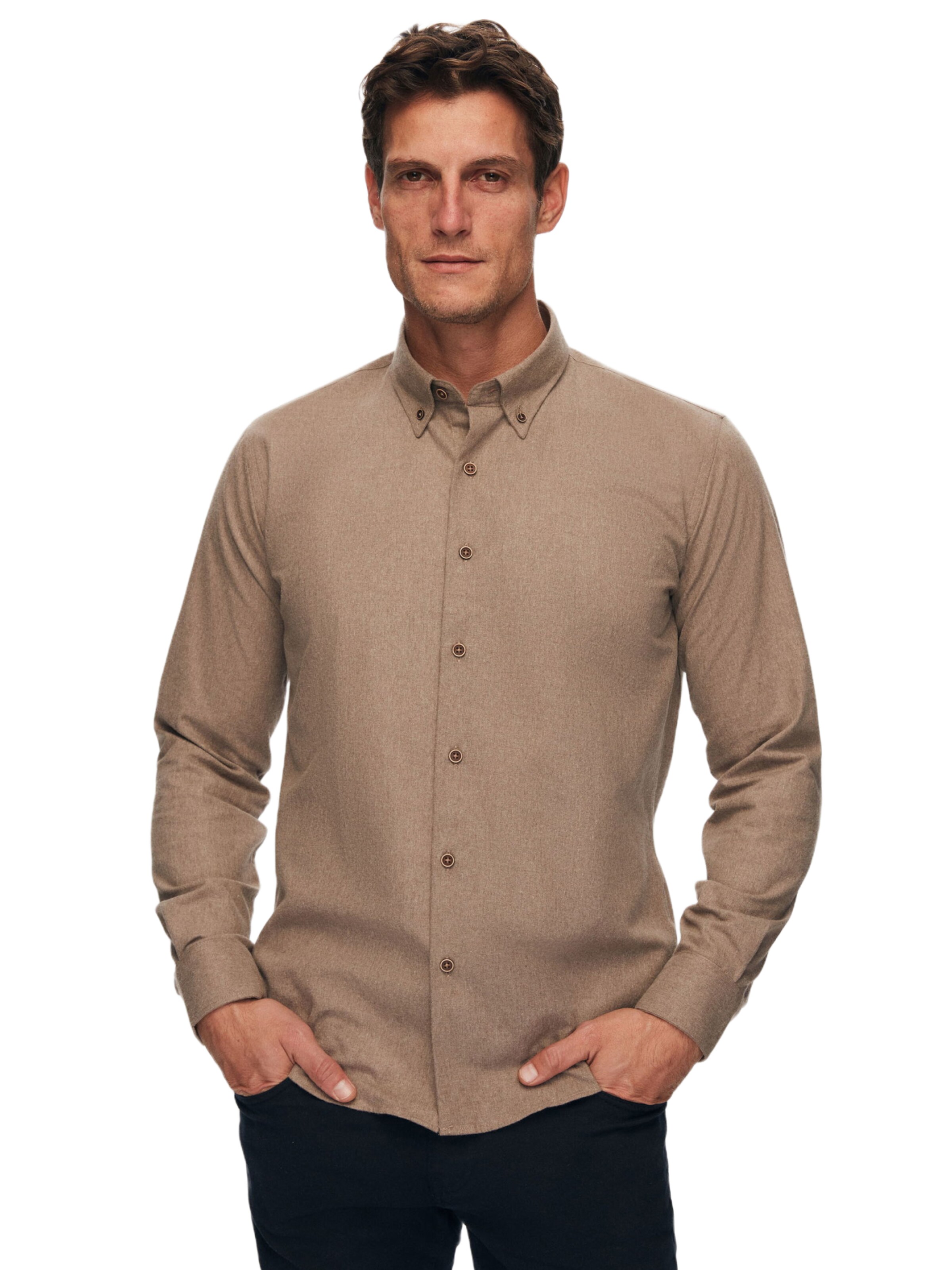 D’S Damat Regular fit Overhemd in Bruin: voorkant